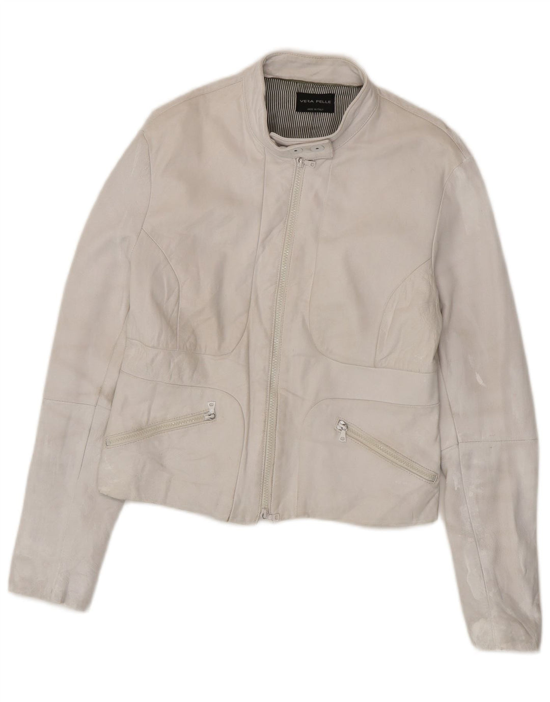 Vintage mujer crop chaqueta de cuero Reino Unido 18 XL de cuero blanco