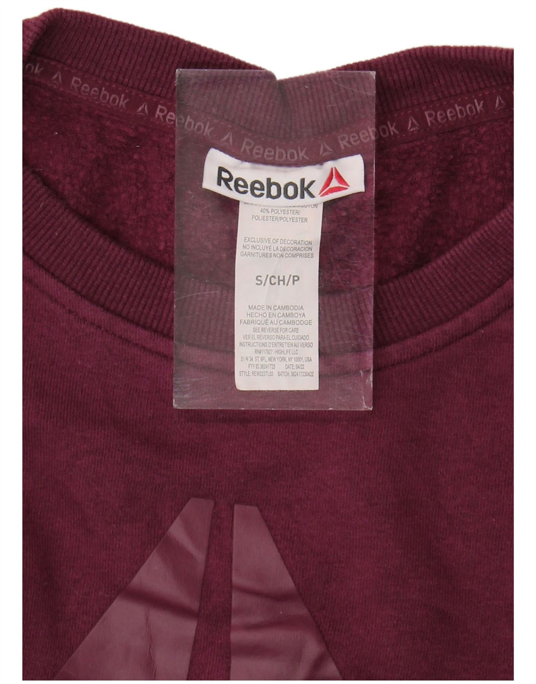Reebok Sudadera de gran tamaño con gráfico para mujer UK 10 Small Granate Cotton