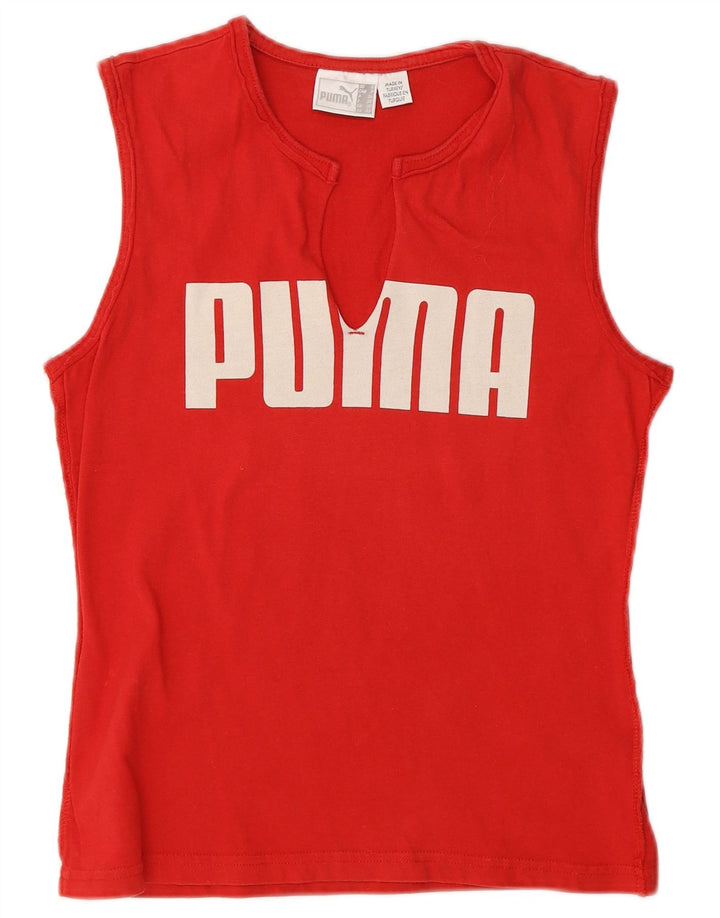 Puma Mujer Gráfico Chaleco Top UK 10 Pequeño Algodón Rojo