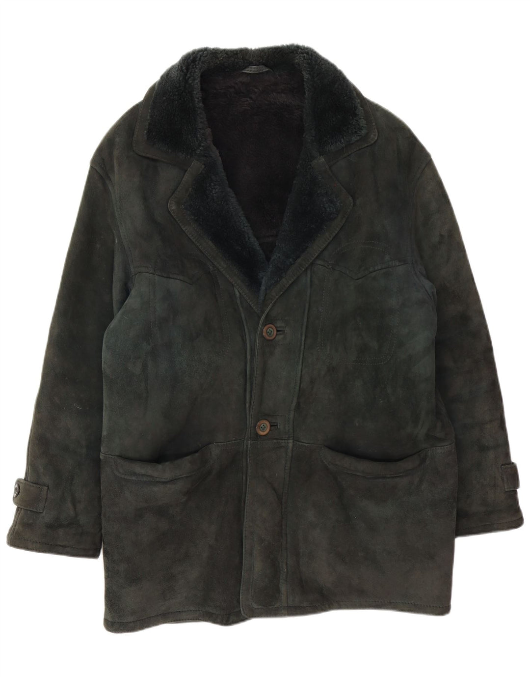 Chaqueta de piel de oveja vintage para hombre IT 48 Verde medio