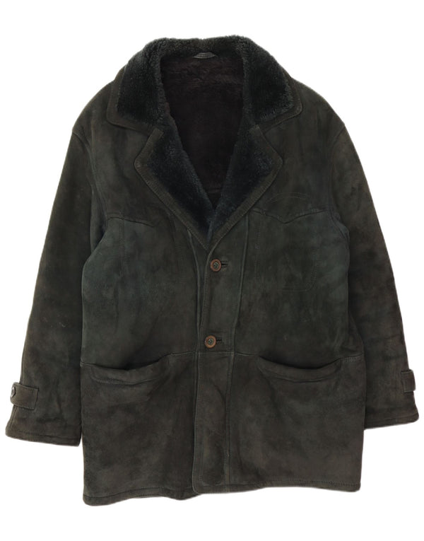 Chaqueta de piel de oveja vintage para hombre IT 48 Verde medio