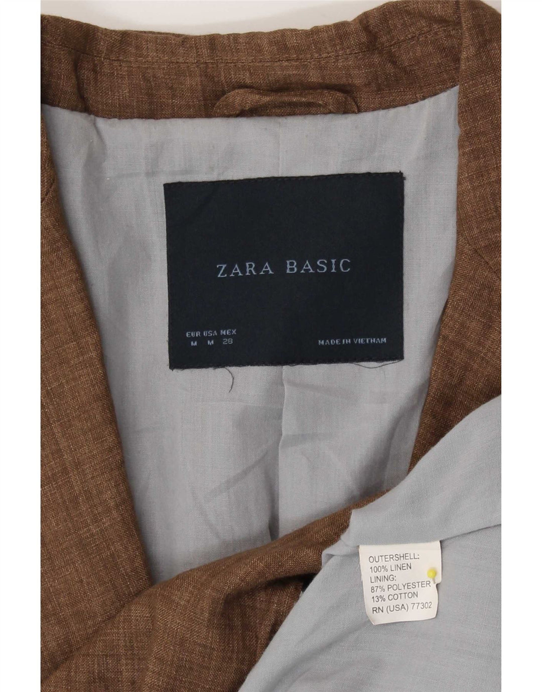 Zara Chaqueta Blazer De 1 Botón para Mujer UK 44 Lino Marrón Medio