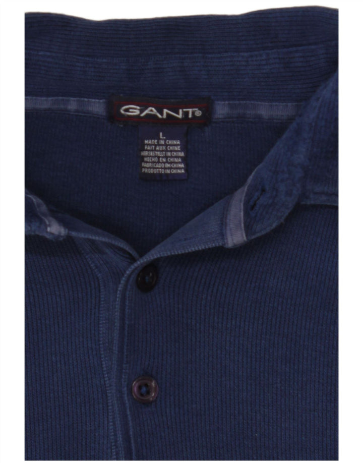GANT Jersey con cuello tipo polo para hombre, talla grande, algodón azul marino