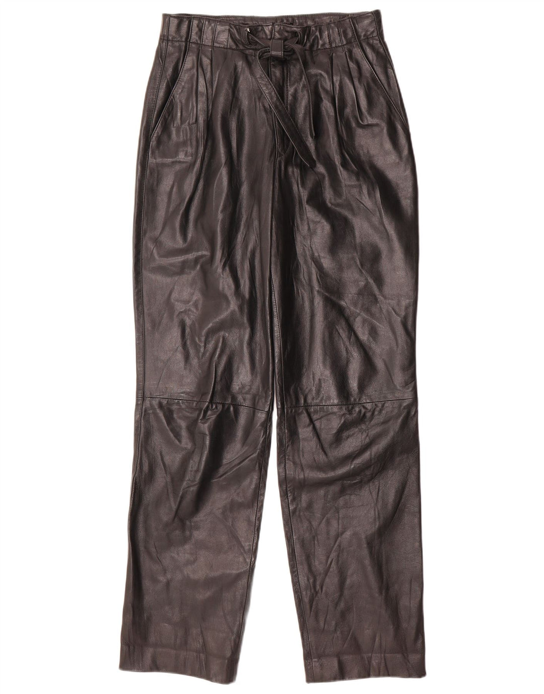 Pantalones de cuero vintage para mujer de cintura alta W26 L31 Negro