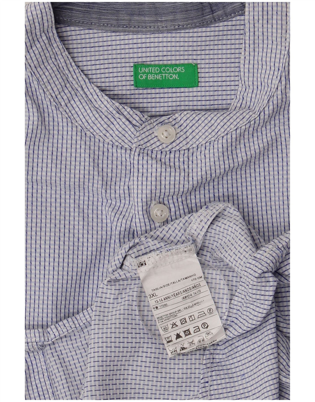 BENETTON Camisa Niño 13-14 Años 3XL Azul Cuadros Algodón