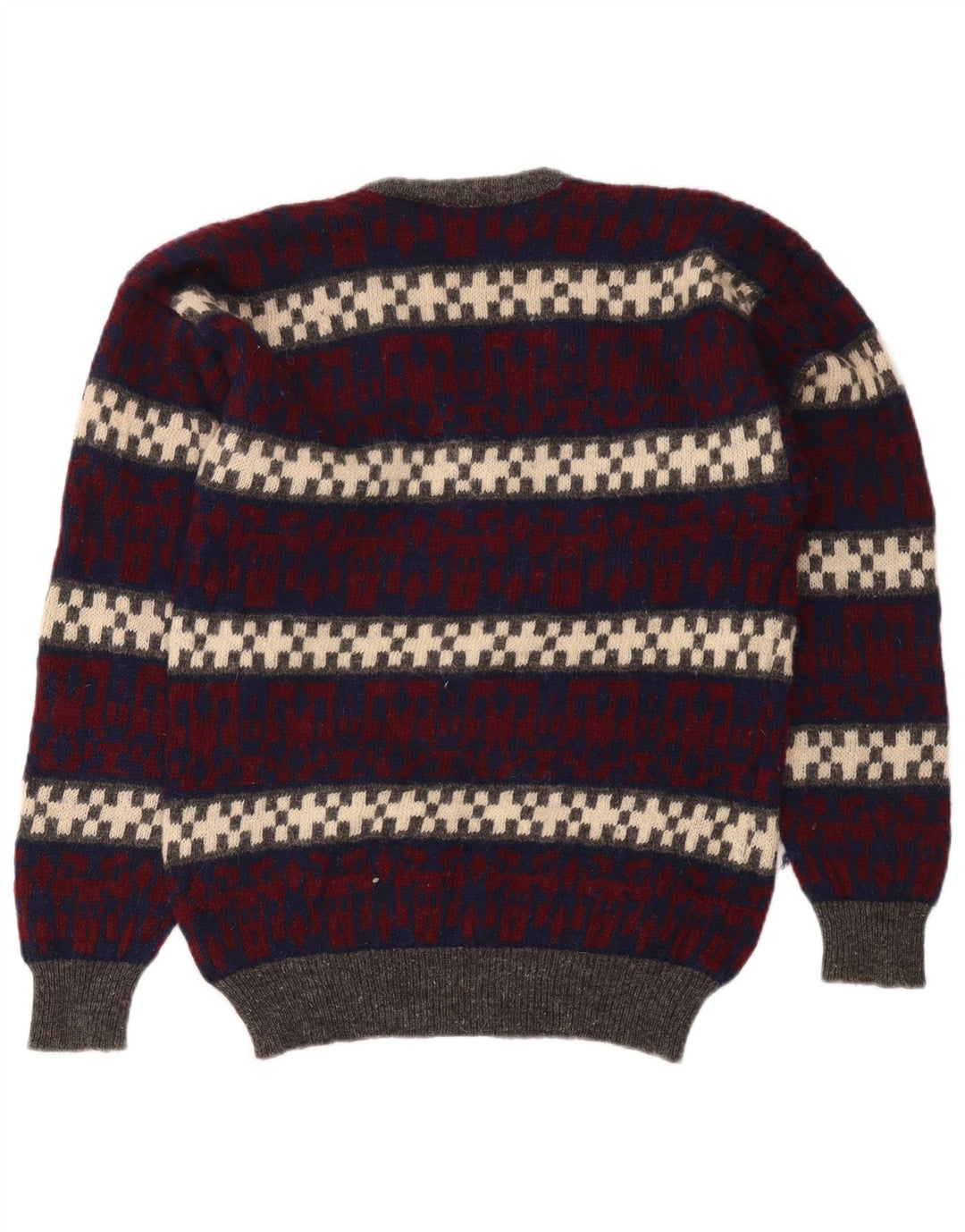 Vintage hombres V-cuello jumper suéter medio multicolor lana geométrica