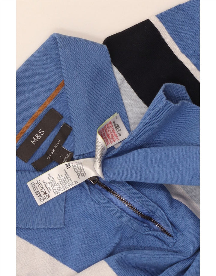 Marks & Spencer Jersey de cuello tipo polo para hombre de algodón a rayas azul medio