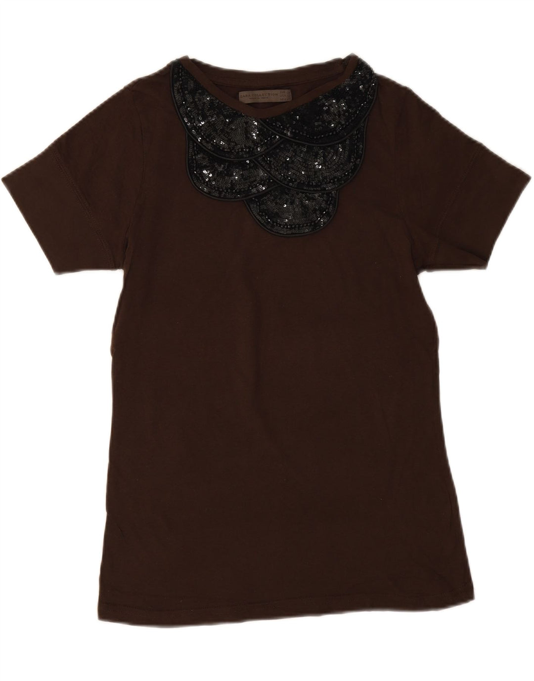 Zara Mujer Camiseta Top UK 12 Marrón Medio