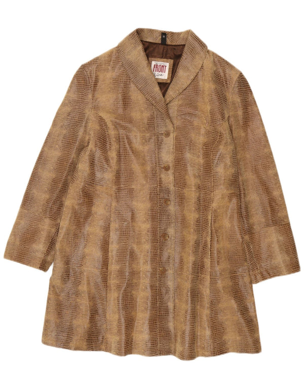 Vintage mujer abrigo de cuero de gran tamaño EU 50 3XL marrón animal print cuero