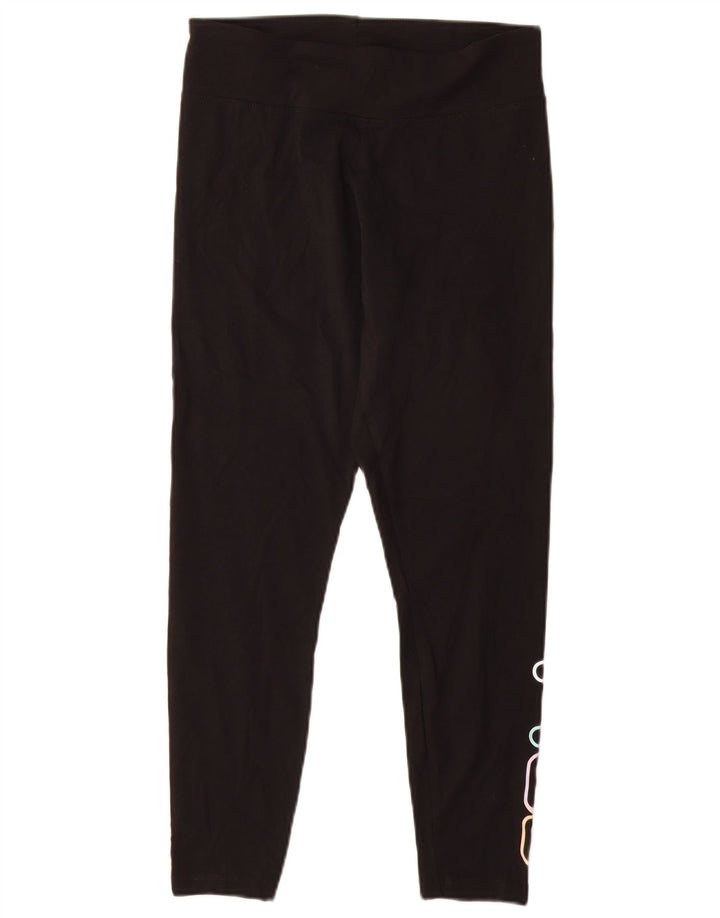FILA Womens Graphic Leggings UK 12 Medium Black Cotton