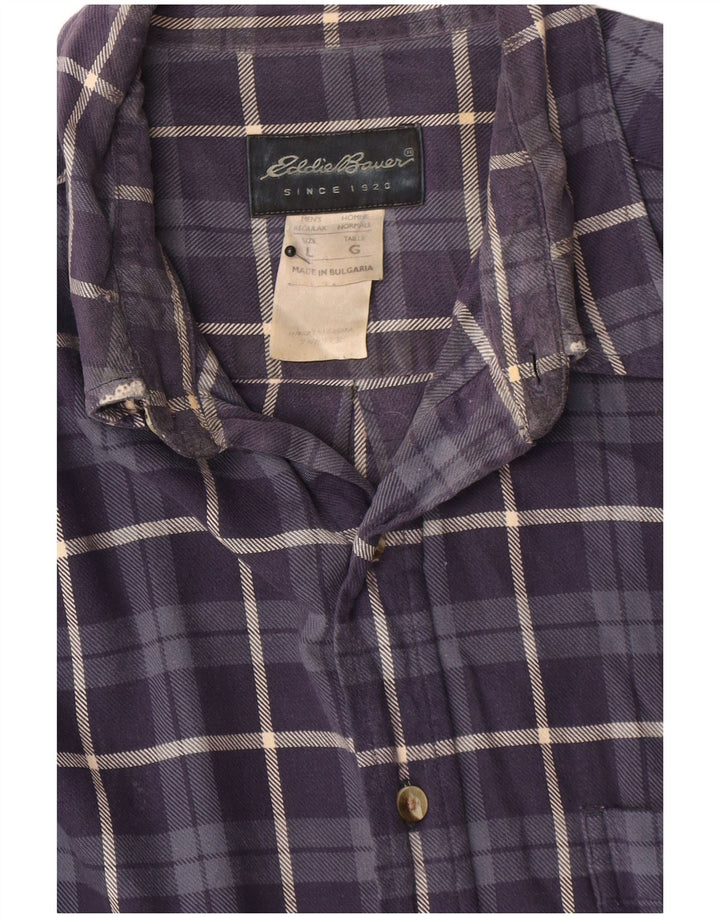 Eddie Bauer Camisa de franela para hombre Algodón a cuadros azul marino grande