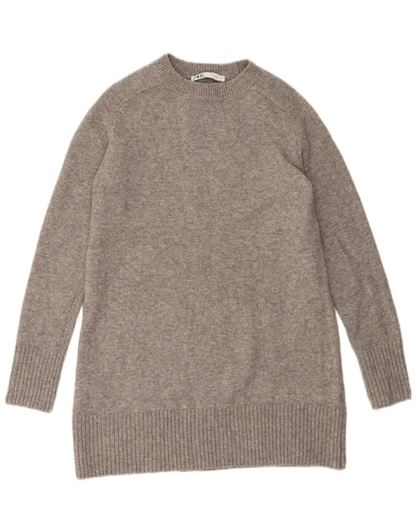 Zara Mujer Vestido Jersey De Manga Larga UK 40 Pequeño Poliéster Moteado Gris