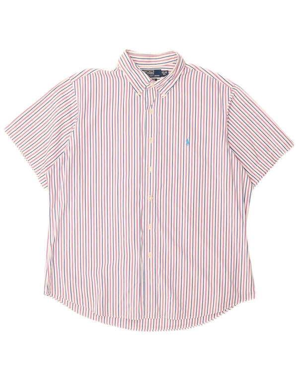 Polo Ralph Lauren Camisa de ajuste personalizado para hombre Talla 17 1/2 44 XL Rosa Rayas