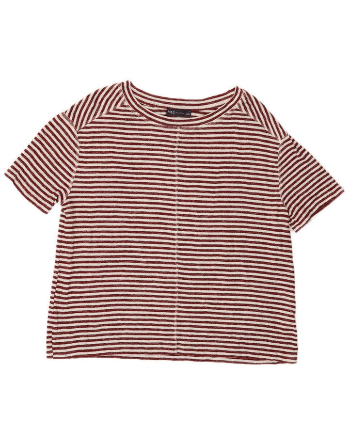 Marks & Spencer Camiseta para Mujer Top UK 12 Medium Viscosa de Rayas Rojas