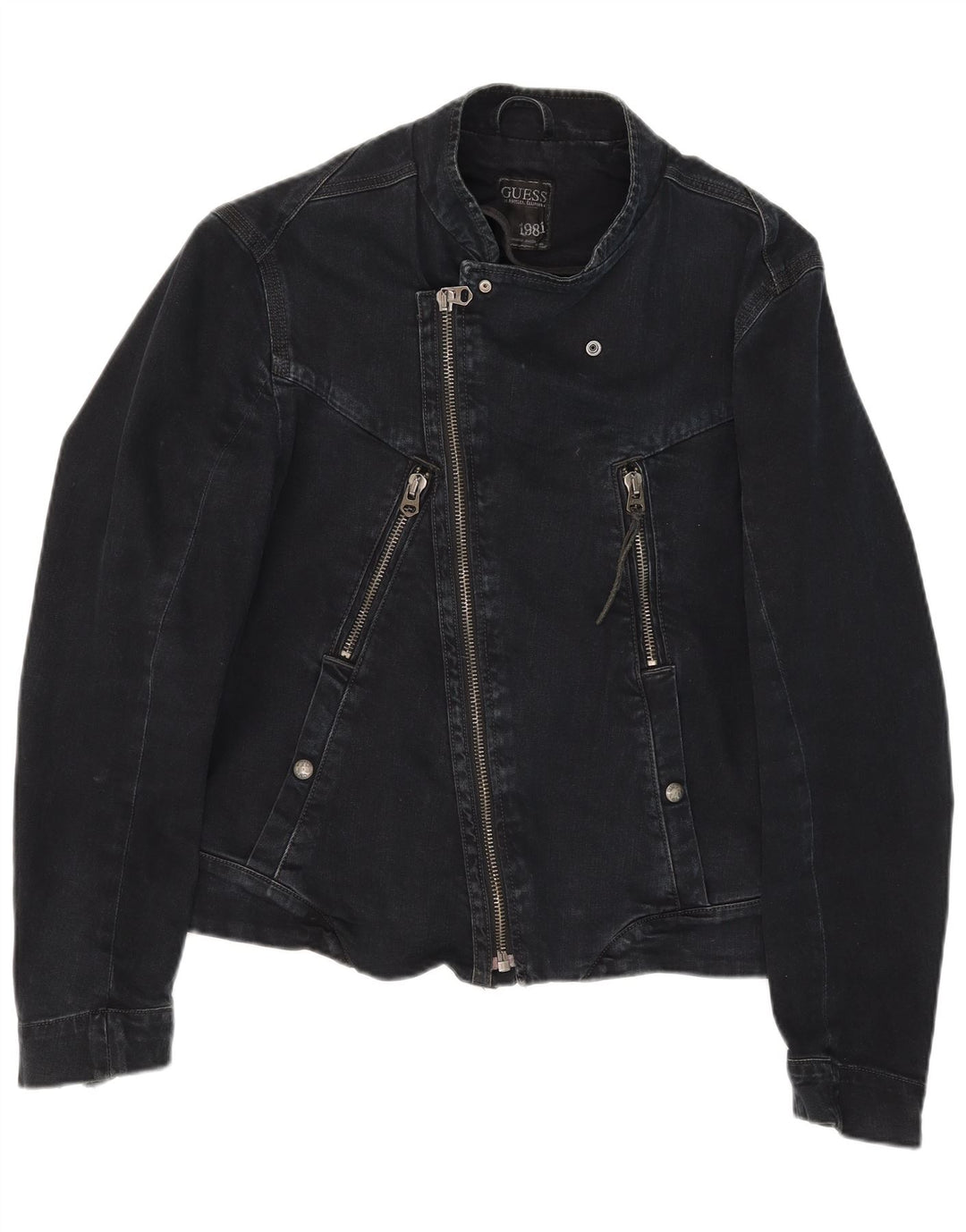 Guess Chaqueta Motera Vaquera para Hombre UK 36 Small Algodón Negro