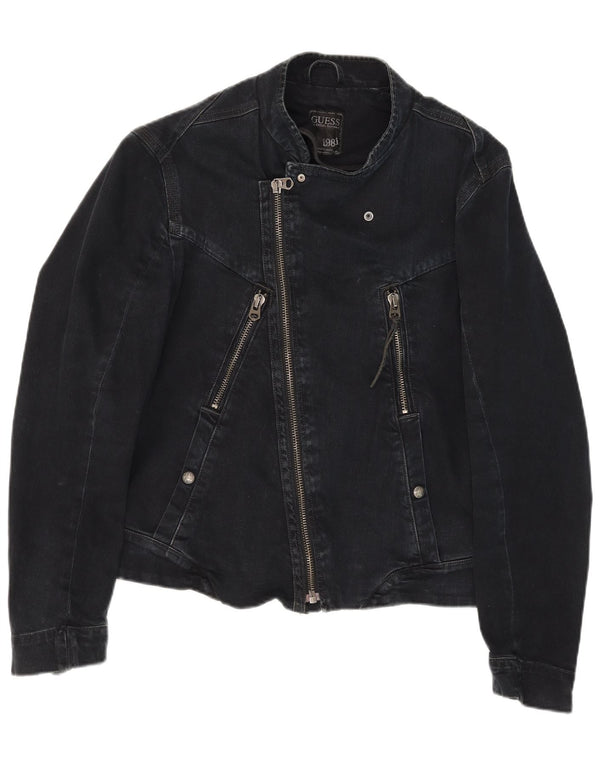 Guess Chaqueta Motera Vaquera para Hombre UK 36 Small Algodón Negro