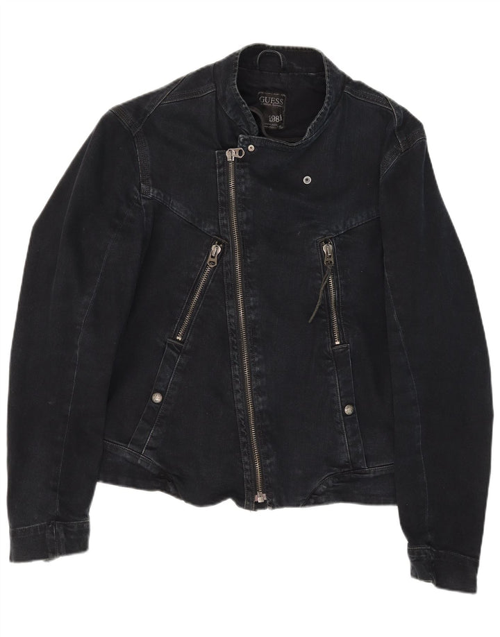 Guess Chaqueta Motera Vaquera para Hombre UK 36 Small Algodón Negro