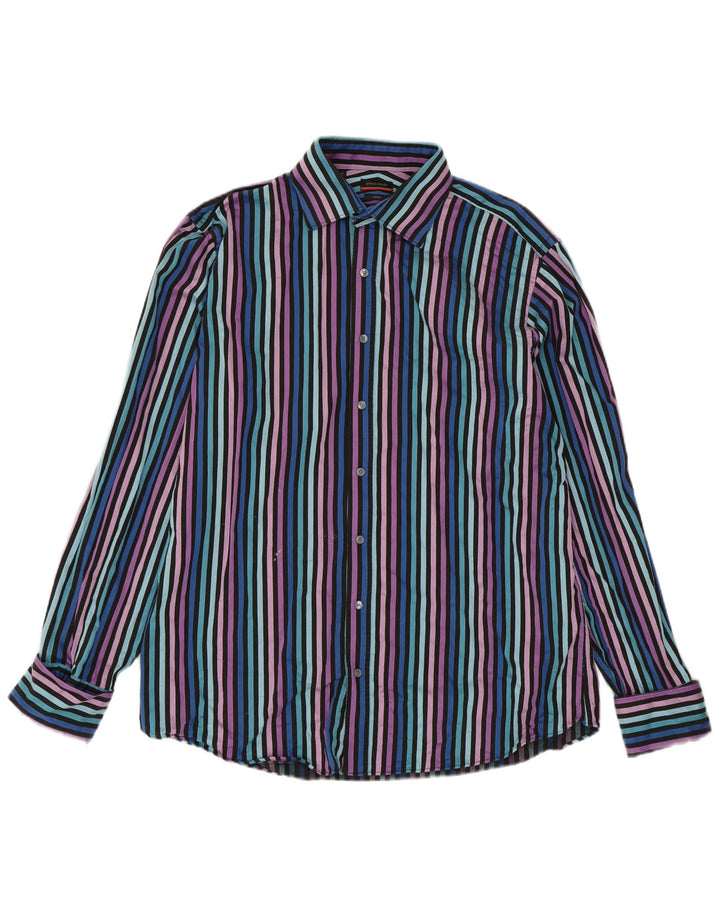 PIERRE CARDIN Camisa de hombre talla 16 Algodón de rayas multicolor grande