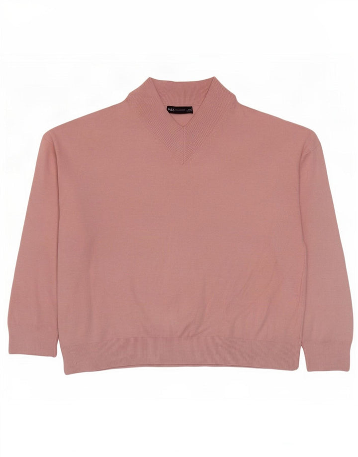 Marks & Spencer Suéter tipo jersey de gran tamaño con cuello en V para mujer UK 44 Rosa mediano