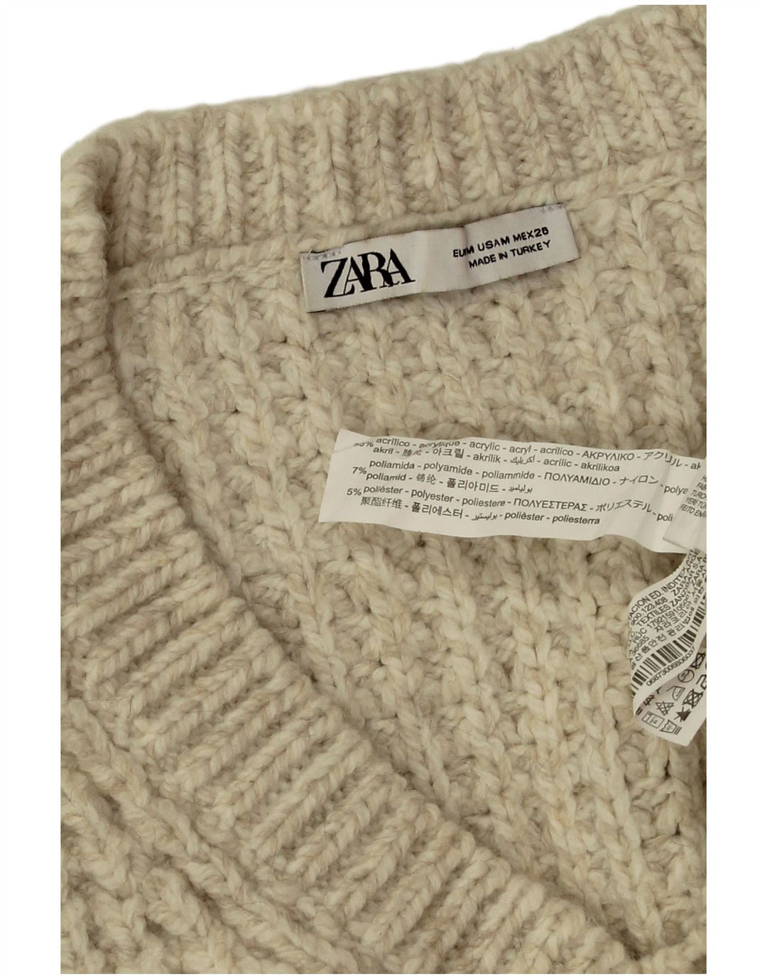 Zara Mujer Jersey De Gran Tamaño Con Cuello En V UK 44 Acrílico Beige Medio