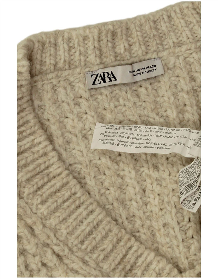 Zara Mujer Jersey De Gran Tamaño Con Cuello En V UK 44 Acrílico Beige Medio