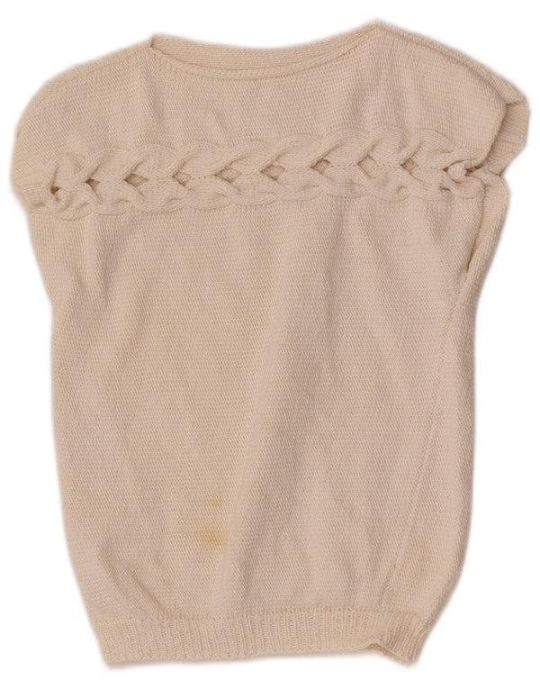 Vintage Niñas Chaleco Tank Top 9-10 Años Beige