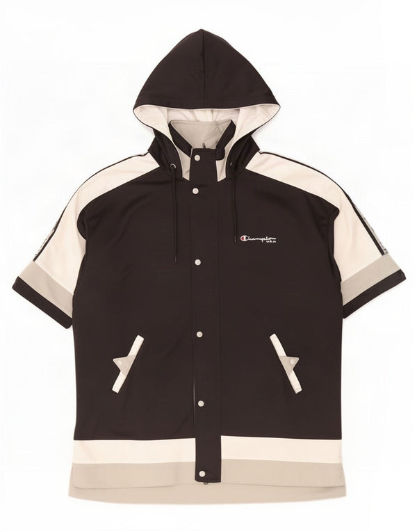 Champion Chaqueta de chándal de manga corta con capucha para hombre XL Black Colourblock