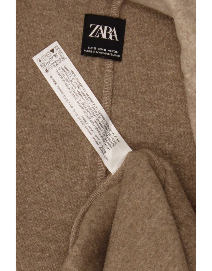 Zara Mujer Abrigo Abierto UK 40 Pequeño Poliéster Beige