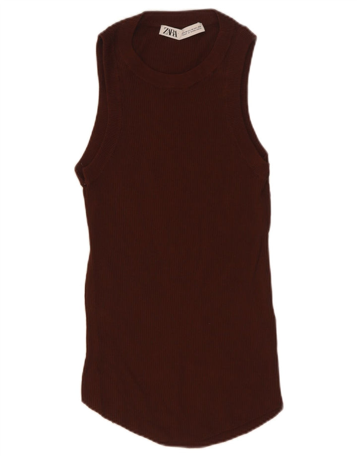 Zara Mujer Chaleco Top UK 42 Viscosa Marrón Medio
