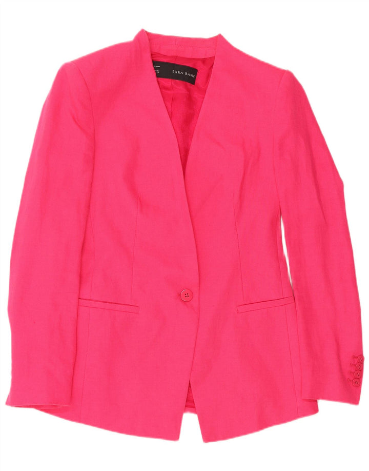 ZARA Womens 1 Button Blazer Jacket UK 12 Medium Pink