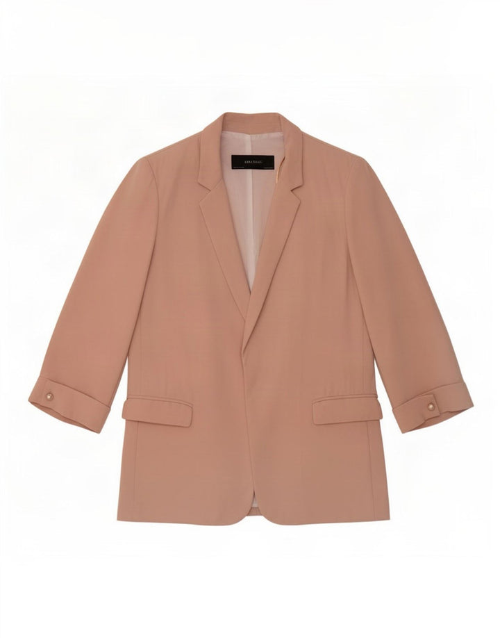 Zara Mujer Chaqueta Americana Abierta Manga 3/4 UK 44 Poliéster Rosa Mediano