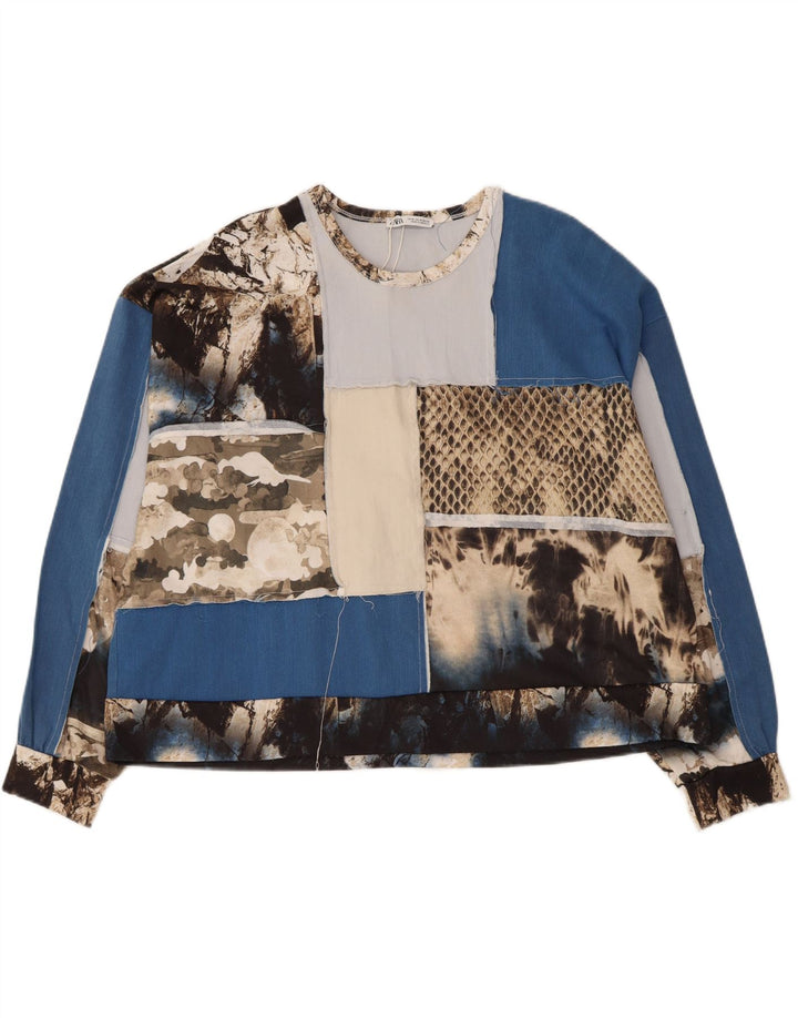Zara Mujer Crop Graphic Top Manga Larga UK 44 Mediano Multicolor