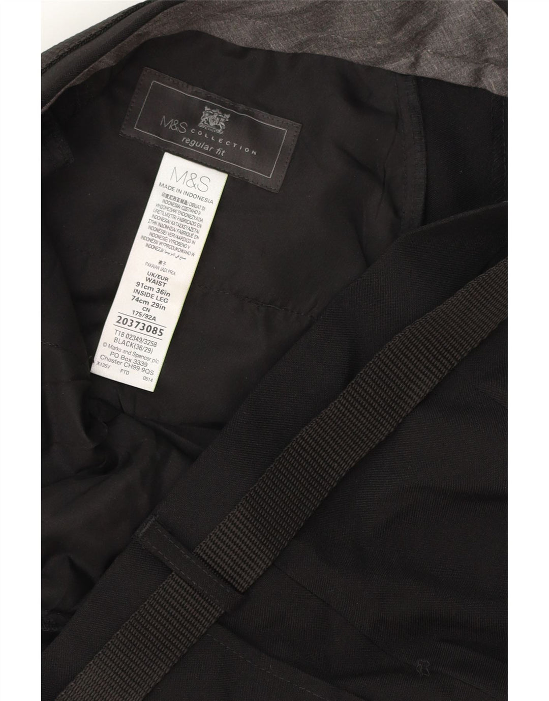 MARKS & SPENCER Pantalón chino de corte regular para hombre W36 L29 Poliéster negro