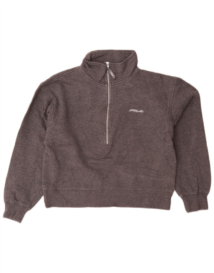 Fila Mujer Oversize Crop Zip Neck Sudadera Jumper UK 10 Small Gris
