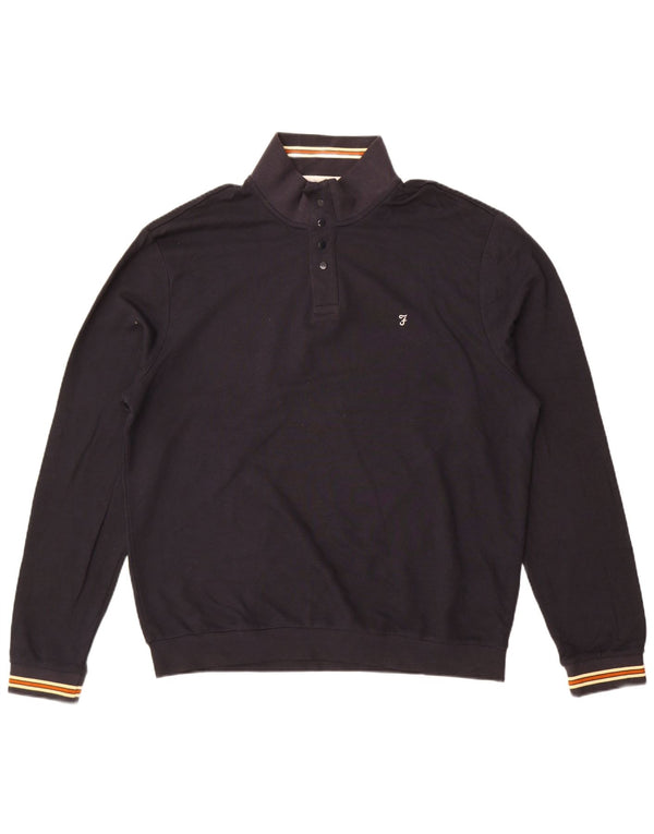 Farah Mens Modern Fit Button Neck Jumper Sweater 2XL Navy Blue Cotton