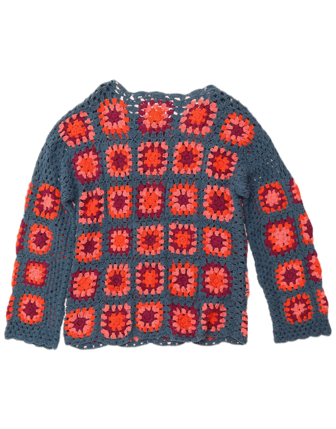 MONSOON Suéter tipo jersey con cuello barco de crochet para mujer UK 10 Small Blue Check