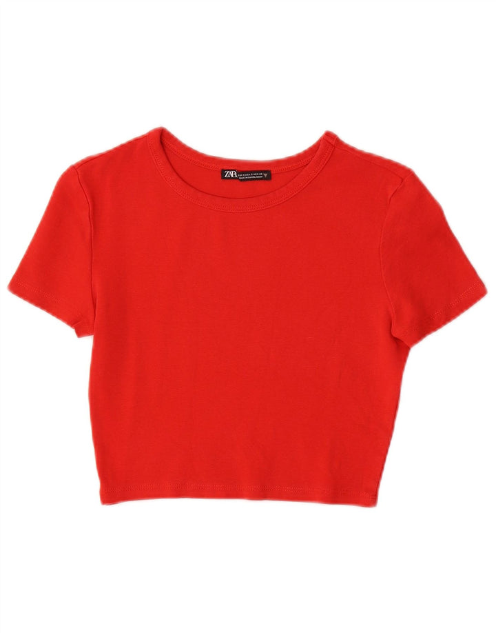 ZARA Mujer Camiseta Corta Top UK 8 Small Rojo