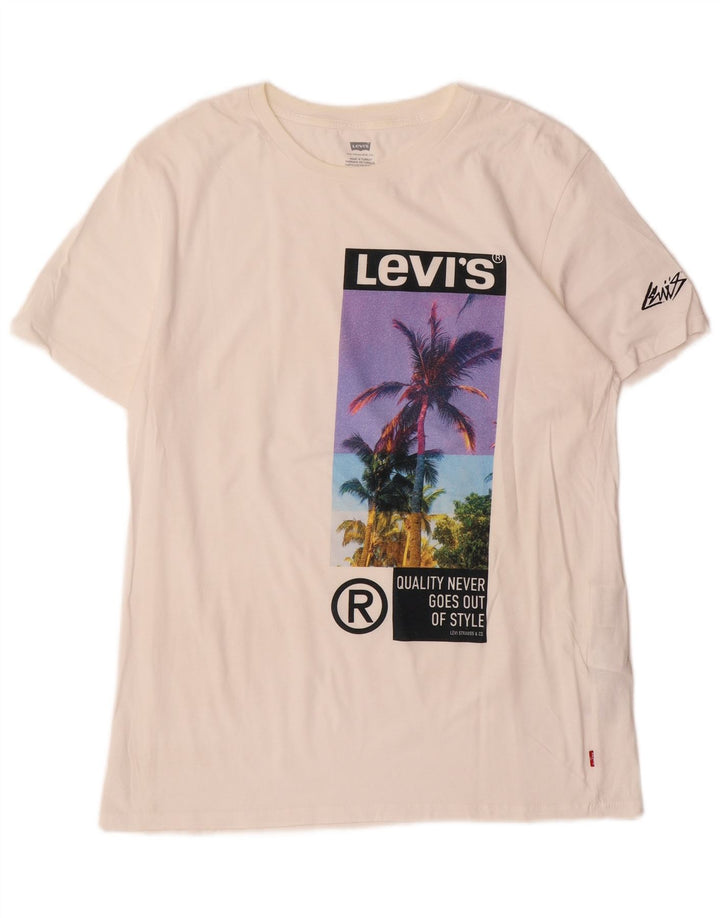 Levi's Camiseta gráfica para hombre Top grande de algodón blanco roto