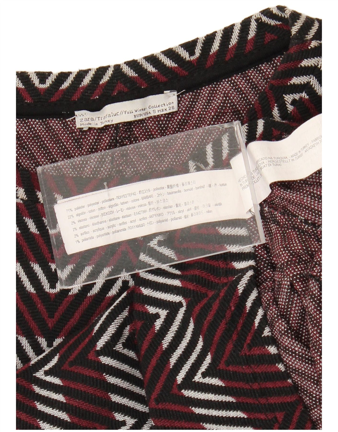 Zara Mujer Trafaluc Vestido Básico UK 8 Small Borgoña Chevron Poliéster