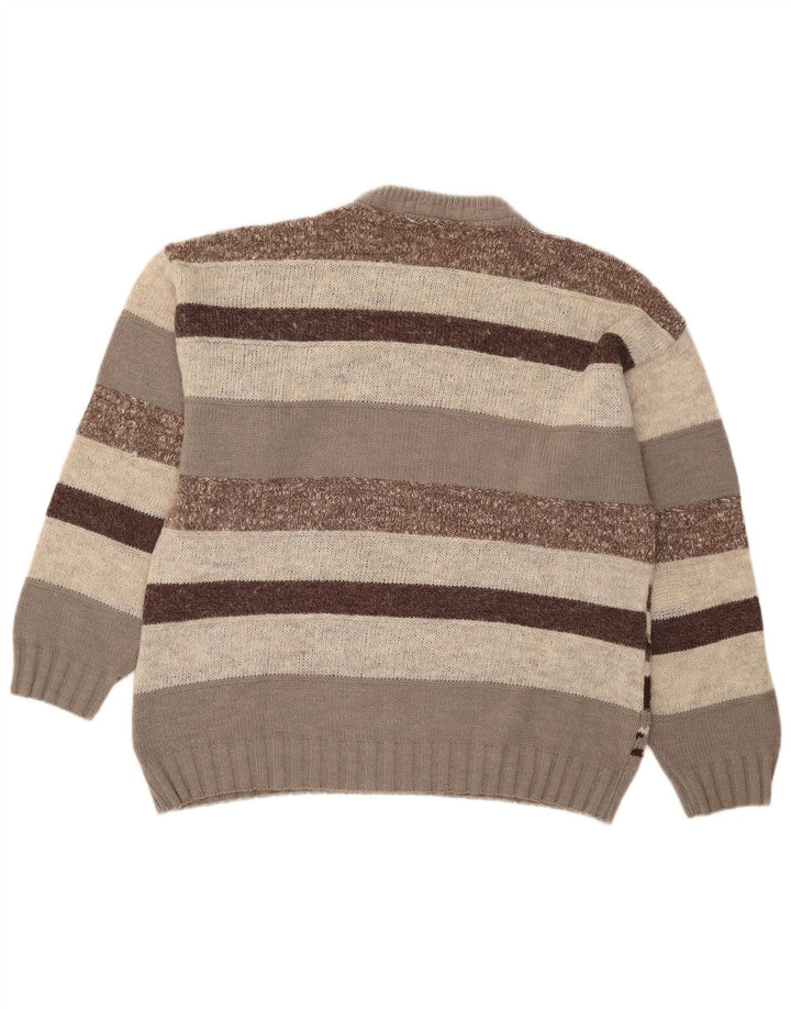 Vintage hombres cuello redondo jersey suéter IT 50 marrón medio geométrico