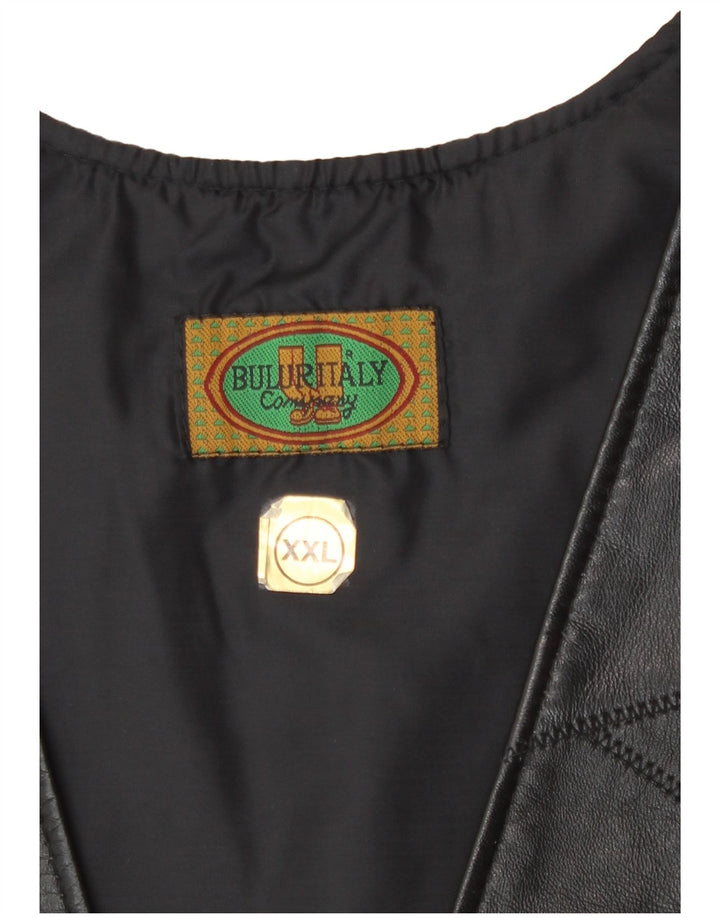 Vintage mujer cuero chaleco 2XL negro patchwork biker