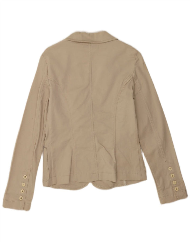 Zara Chaqueta Blazer De 2 Botones para Mujer UK 44 Grande Algodón Beige