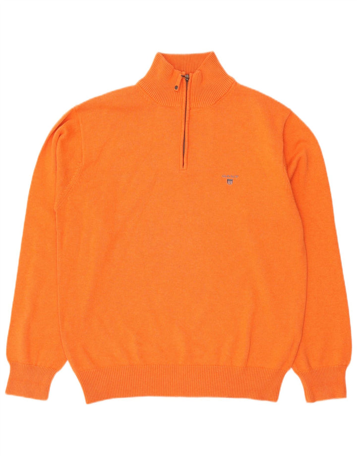 GANT Mens Zip Neck Jumper Sweater Medium Orange Cotton