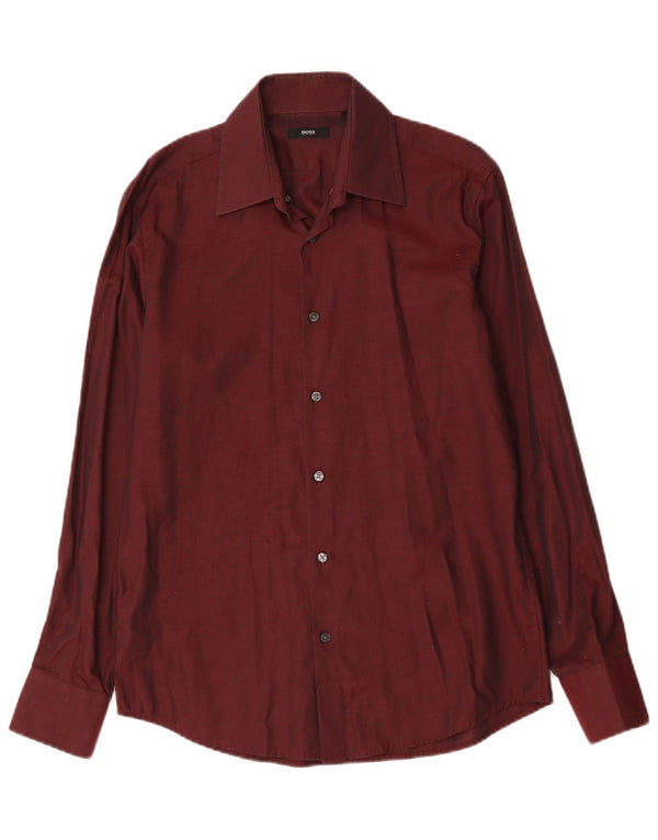 Hugo Boss Camisa para hombre Talla 39 15 1/2 Algodón medio burdeos