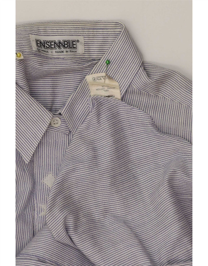 Vintage camisa de mujer Reino Unido 14 algodón azul medio a rayas