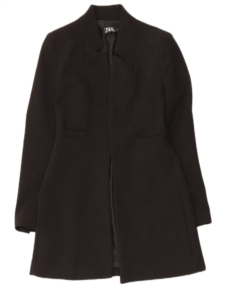 Zara Mujer Abrigo Abierto UK 6 XS Negro Poliéster