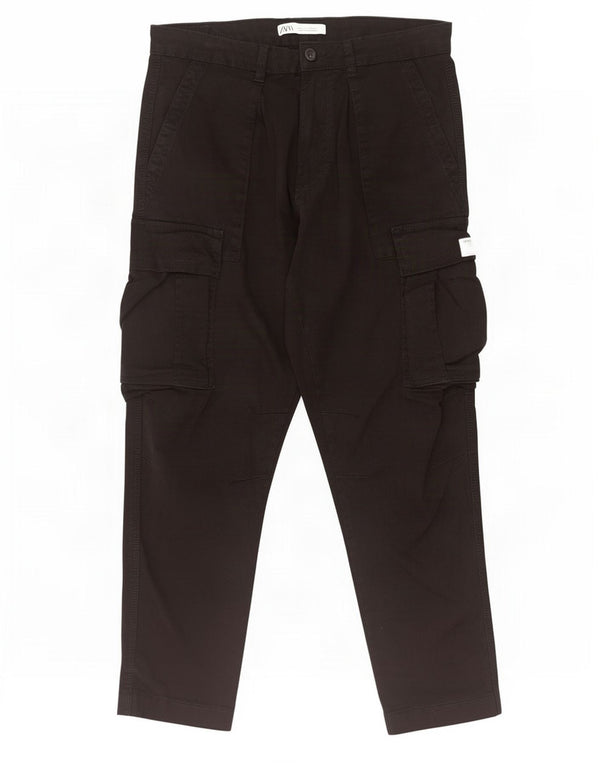 Zara Mens Slim Cargo Pantalones EU 42 Large W32 L29 Algodón Negro