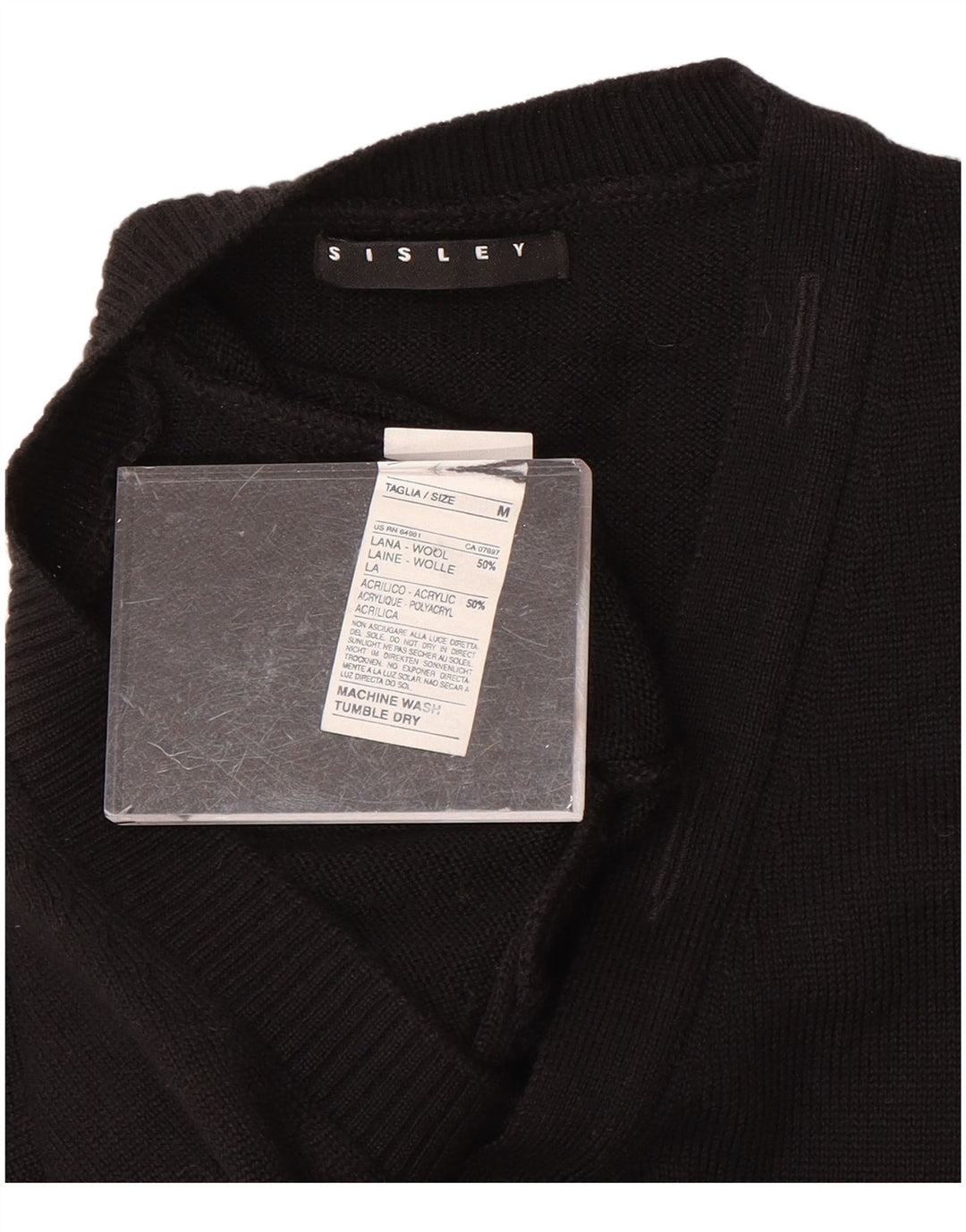 SISLEY Jersey con cuello en V para mujer UK 40 Lana negra mediana