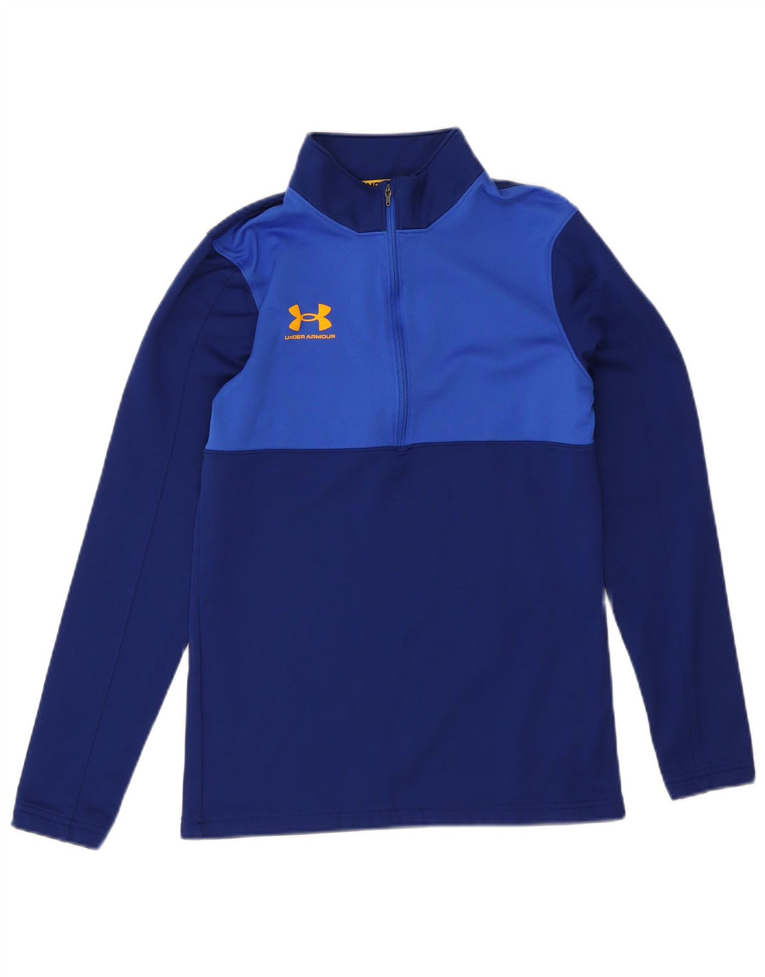 Under Armour Top con cremallera y cuello para hombre, manga larga, bloques de color azul marino pequeño