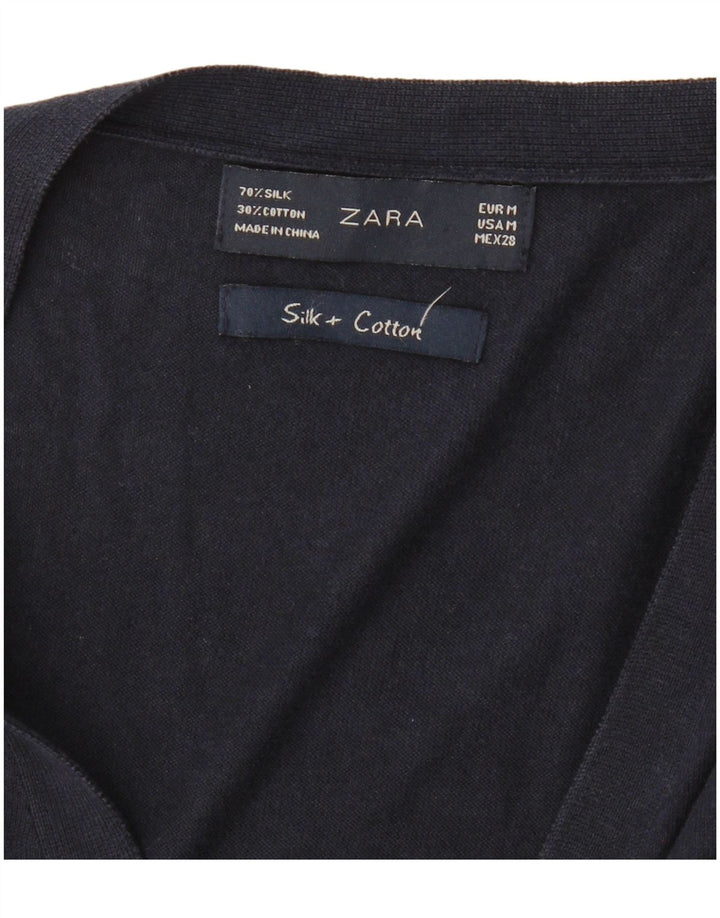 ZARA Jersey Cárdigan Mujer UK 40 Medio Seda Azul Marino